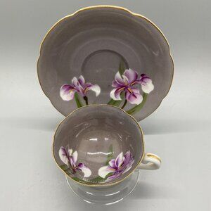 Jyoto China Occupied Japan Handpainted Iris Demitasse  Cup and Saucer with Stand